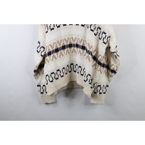 Vtg 90s Streetwear Mens XL Distressed Chunky Cotton Fair Isle Knit Sweater USA - Picture 13 of 13
